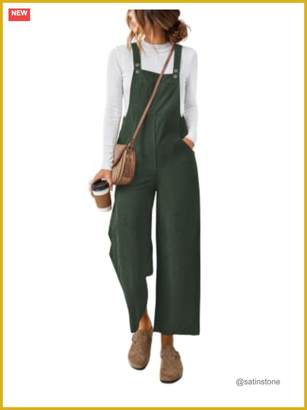 Corduroy Overalls for Women Loose Wide Leg Jumpsuit with Pockets Adjustable